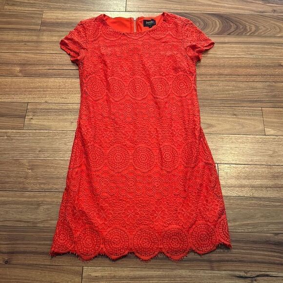 Laundry By Shelli Segal Womens Red Short Sleeve Overlay Sheath Lace Dress Size 4 - Picture 1 of 10